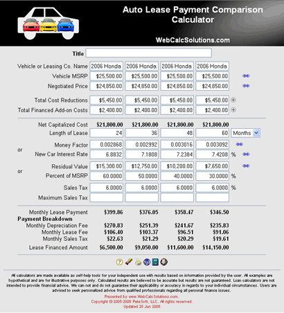 Car Payment Calculator - Lease and Finance