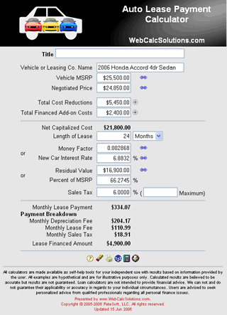 Auto Lease Payment Calculator