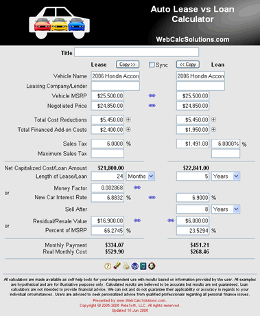 Auto Lease vs Loan Calculator