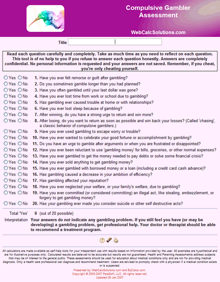 Compulsive Gambler Assessment