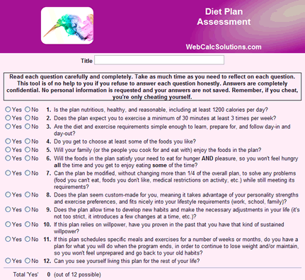 Diet Plan Assessment