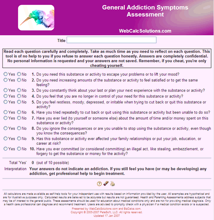 General Addiction Symptoms Assessment