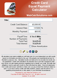 Credit Card Equal Payment Calculator