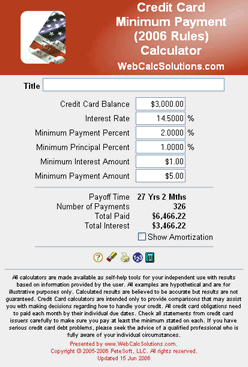 Credit Card Minimum Payment (2006 Rules) Calculator