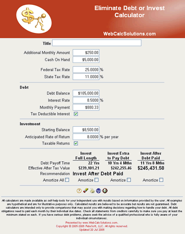 debt calculators. Eliminate Debt or.