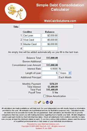 Simple Debt Consolidation Calculator