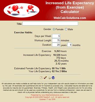 Increased Life Expectancy (from Exercise) Calculator