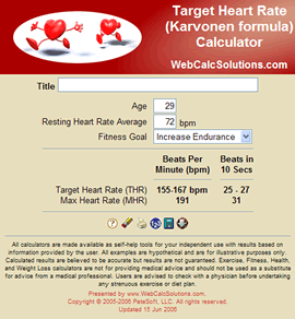Target Heart Rate (Karvonen formula) Calculator