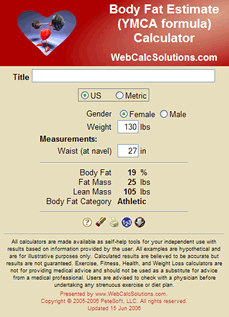 Body Fat Estimate (YMCA formula) Calculator