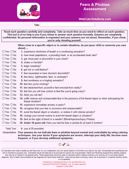 Fears & Phobias Assessment