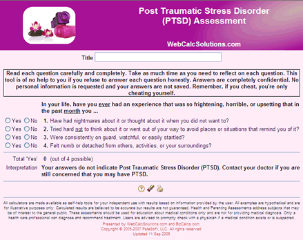 Post Traumatic Stress Disorder (PTSD) Assessment