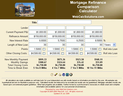 Mortgage Refinance Comparison Calculator
