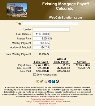 Existing Mortgage Payoff Calculator