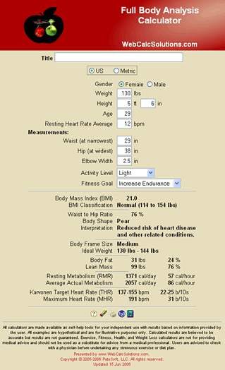 Full Body Analysis Calculator