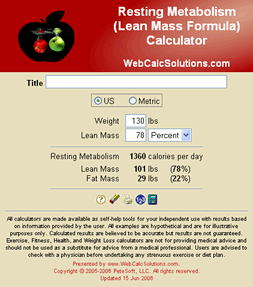 Resting Metabolism (Lean Mass Formula) Calculator