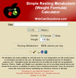 Simple Resting Metabolism (Weight Formula) Calculator