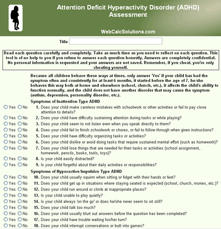 Attention Deficit Hyperactivity Disorder (ADHD or ADD) Assessment