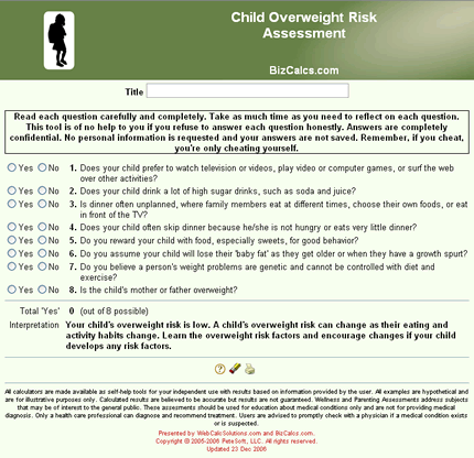 Child Overweight Risk Assessment