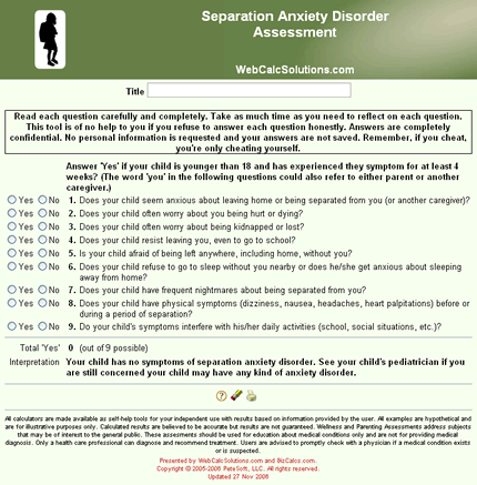 Separation Anxiety Disorder Assessment