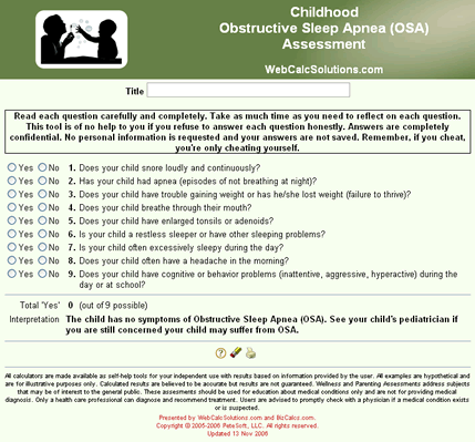 Childhood Obstructive Sleep Apnea (OSA) Assessment