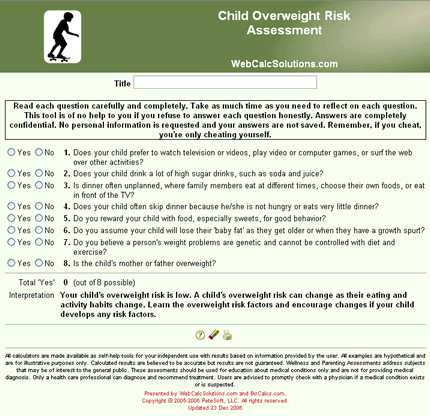 Child Overweight Risk Assessment