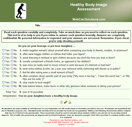 Healthy Body Image Assessment