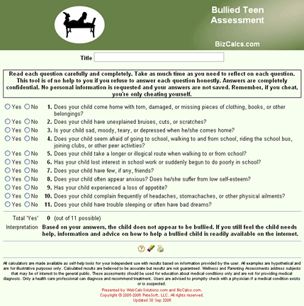 Bullied Teen Assessment