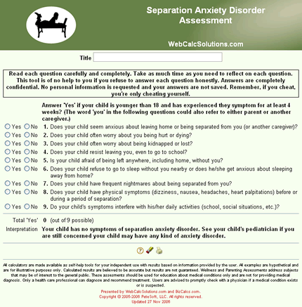 Separation Anxiety Disorder Assessment