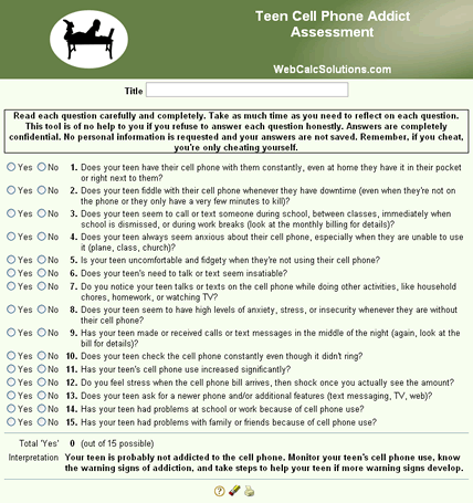 Teen Cell Phone Addict Assessment