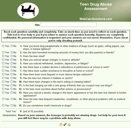 Teen Drug Abuse Assessment