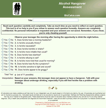 Alcohol Hangover Assessment