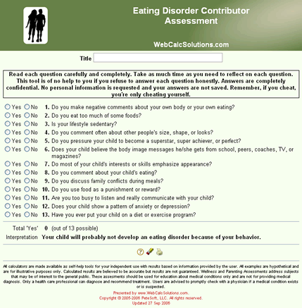 Eating Disorder Contributor Assessment