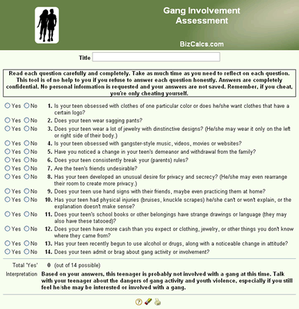 Gang Involvement Assessment