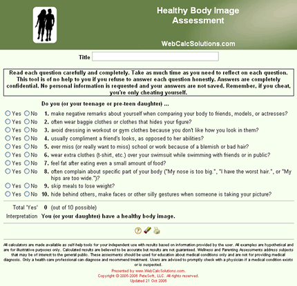 Healthy Body Image Assessment